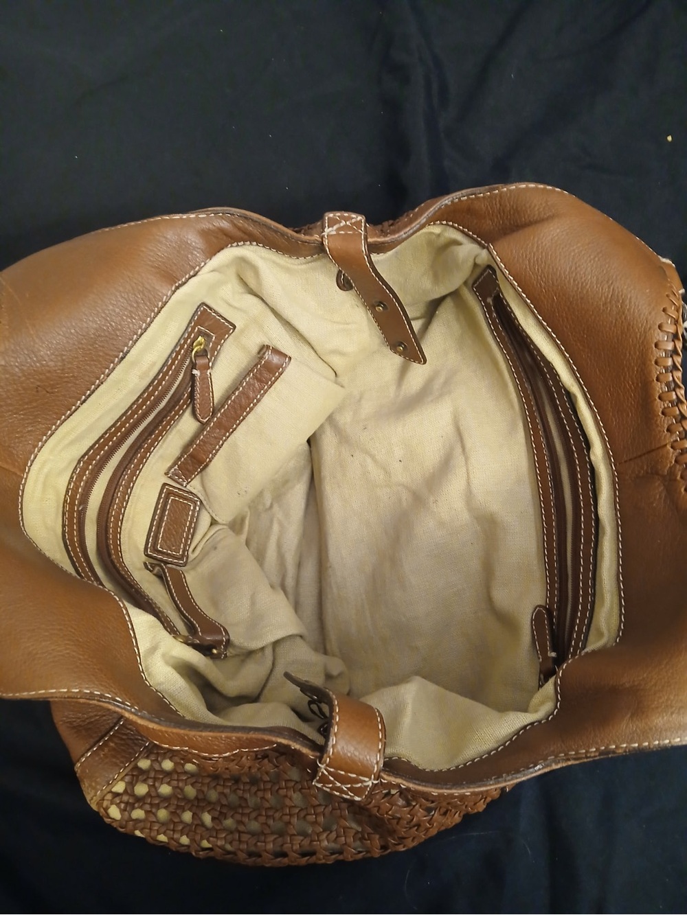 Cole Haan Tan Woven Leather Shoulder Bag with Gold Lock - Picture 14 of 16